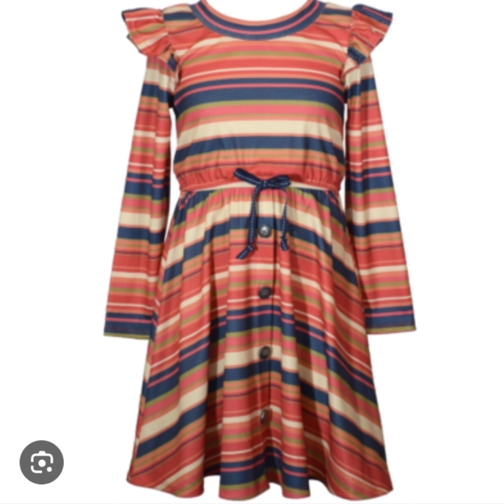 Bonnie Jean Multicolor Striped Dress with Ruffles